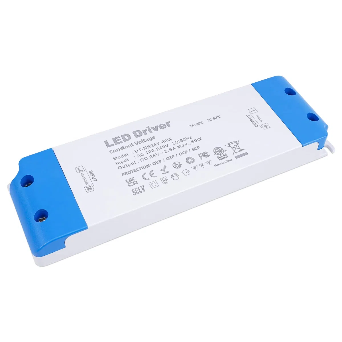 Trasformatore led 24V 2.5A, 60W AC 220V a 24V DC Alimentatore Stabilizzato, Ultra Sottile Driver Tensione Costante, Adattatore per Lampadine G4 MR11 MR16, Strisce LED, VARICART