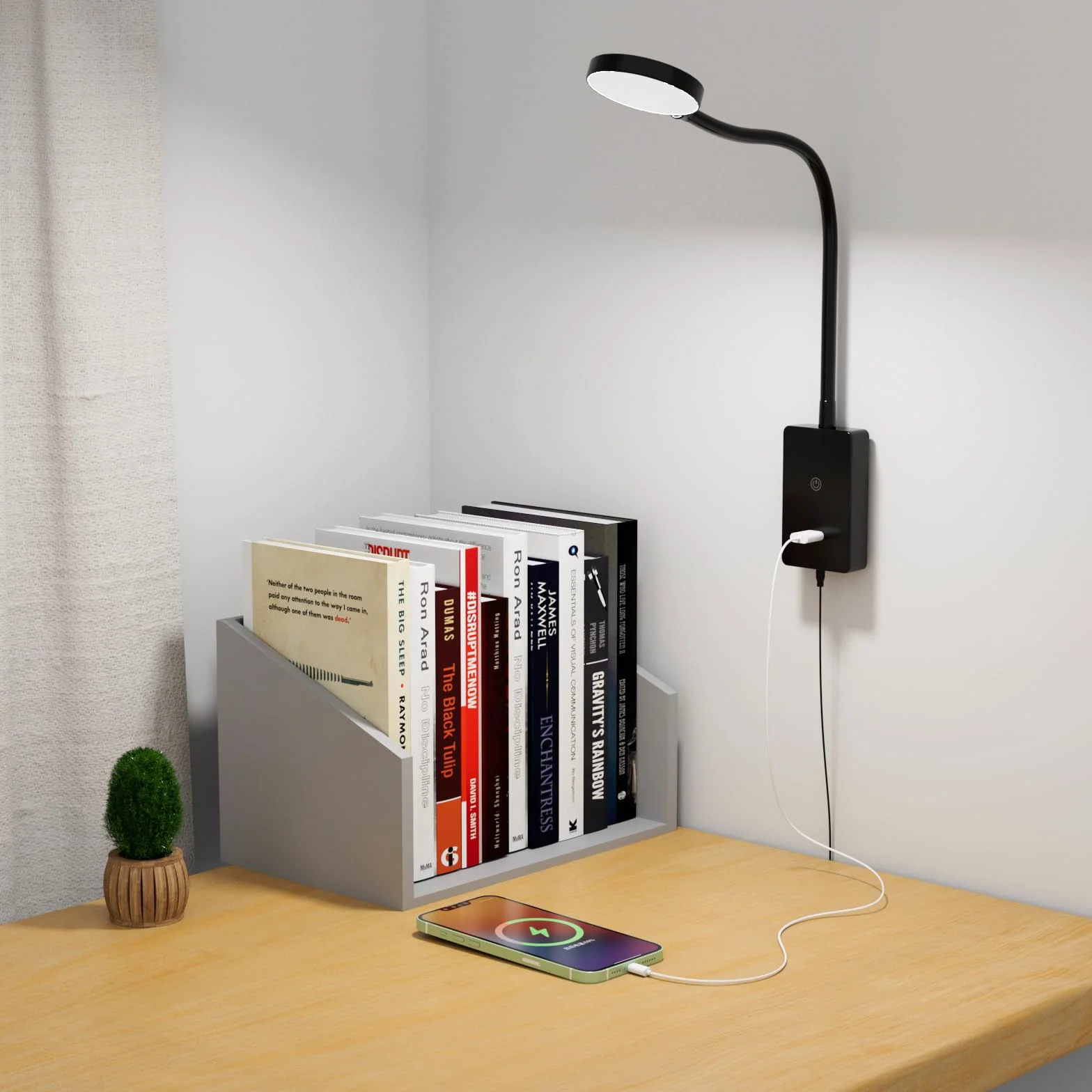 ENUOTEK Lampada da Lettura a LED con Dimmer Ttouch, Applique da Lettura, Lampada da Lettura per il Letto con Porta USB da 2A e 4 Livelli di Luminosità (100% - 70% - 35% - 15%), 4000K