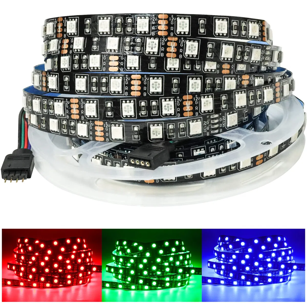 5M Striscia LED RGB 12V Nero PCB Board SMD 5050 300 LEDs Nastri Led per Camera da Letto, Decorazione Cucina