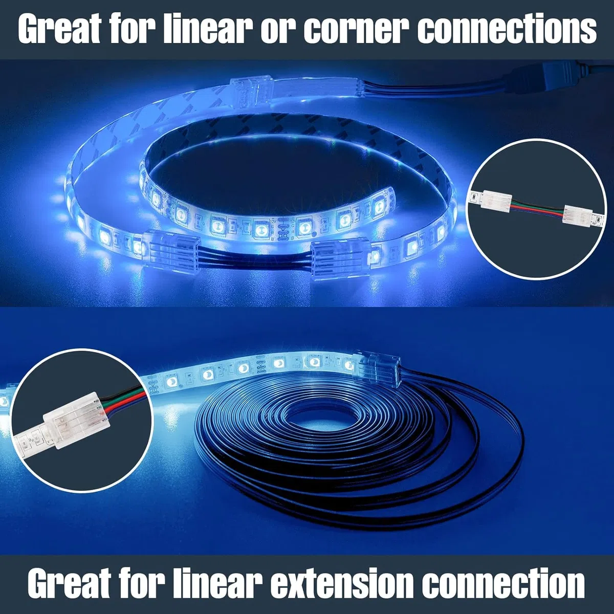 GTIWUNG Cavo di Prolunga Conduttore a 4 Pin 15 Metri per Collegamento Elettrico, Kit di Connettori Striscia Led 10mm, 4Poli Rapido Connettore Cavo per RGB 5050 3528 2835 LED