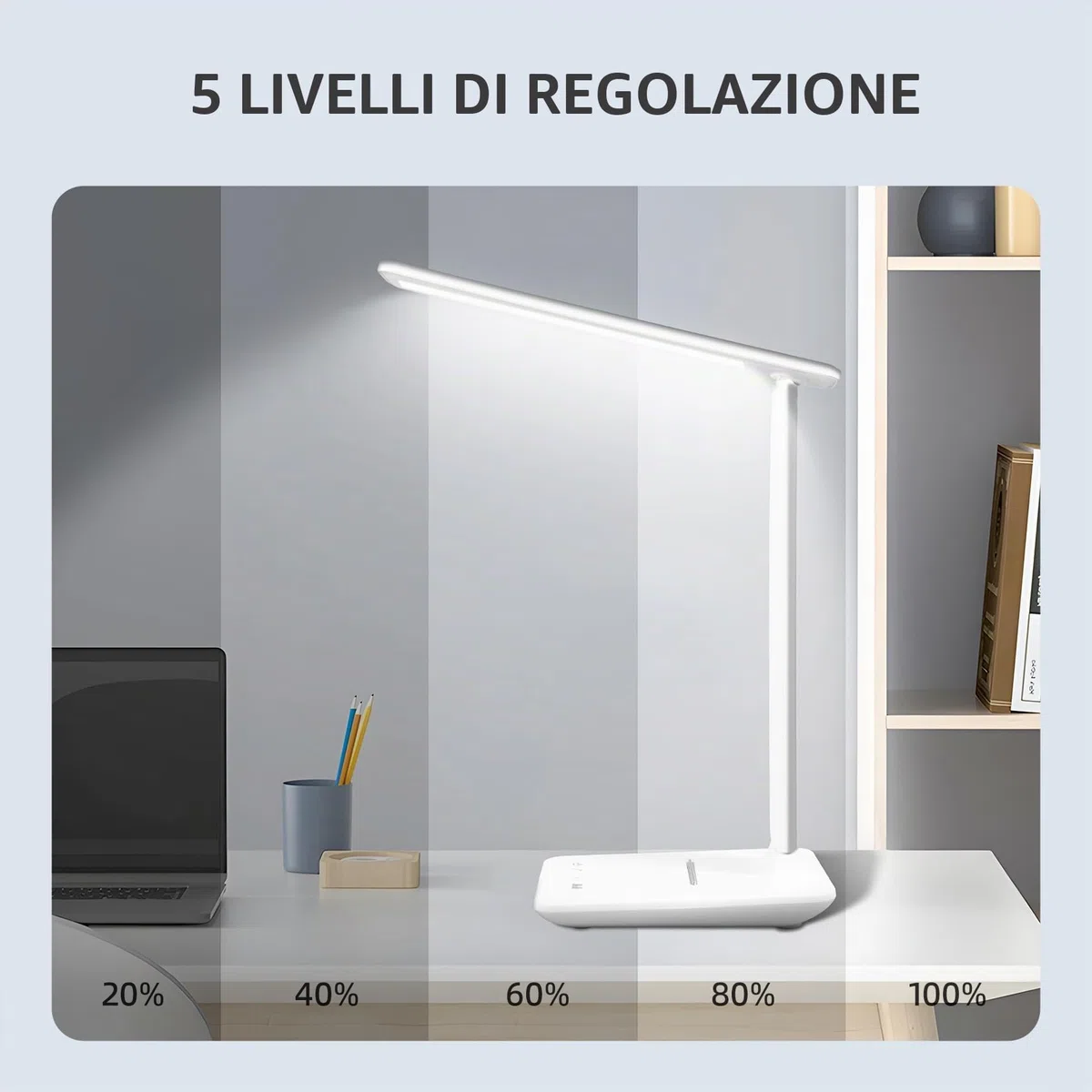 Carehabi Lampada da scrivania a LED, dimmerabile, lampada da tavolo a LED con 5 colori e 5 livelli di luminosità, lampada da lettura con porta di ricarica USB, controllo touch per bambini, camera da