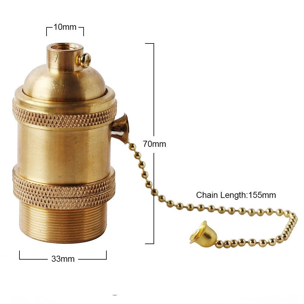E27 oro base della lampadina del supporto dello zoccolo della lampada con l'interruttore di canale Retro Antico Edison luce ciondolo In ottone massiccio Luce Socket con Staffa per Lampade