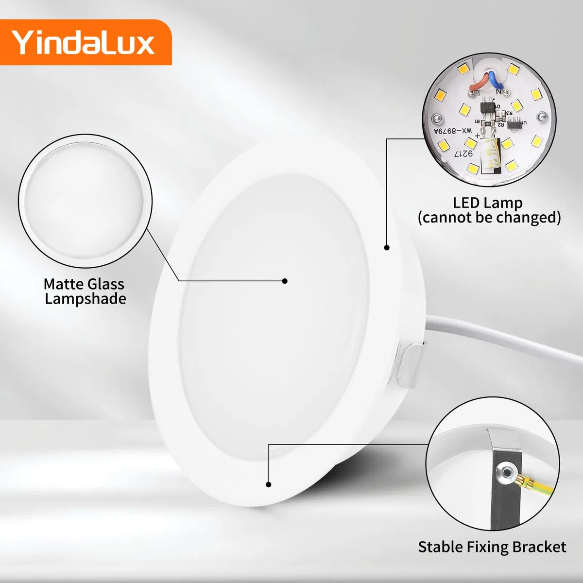 YindaLux Set di 3 Faretti LED da Incasso 230V 3W 4000K Neutro, 15mm Ultra Piatti per Cartongesso, 300LM Apertura Soffitto 55-58mm, IP44 Soffitto, Bianco