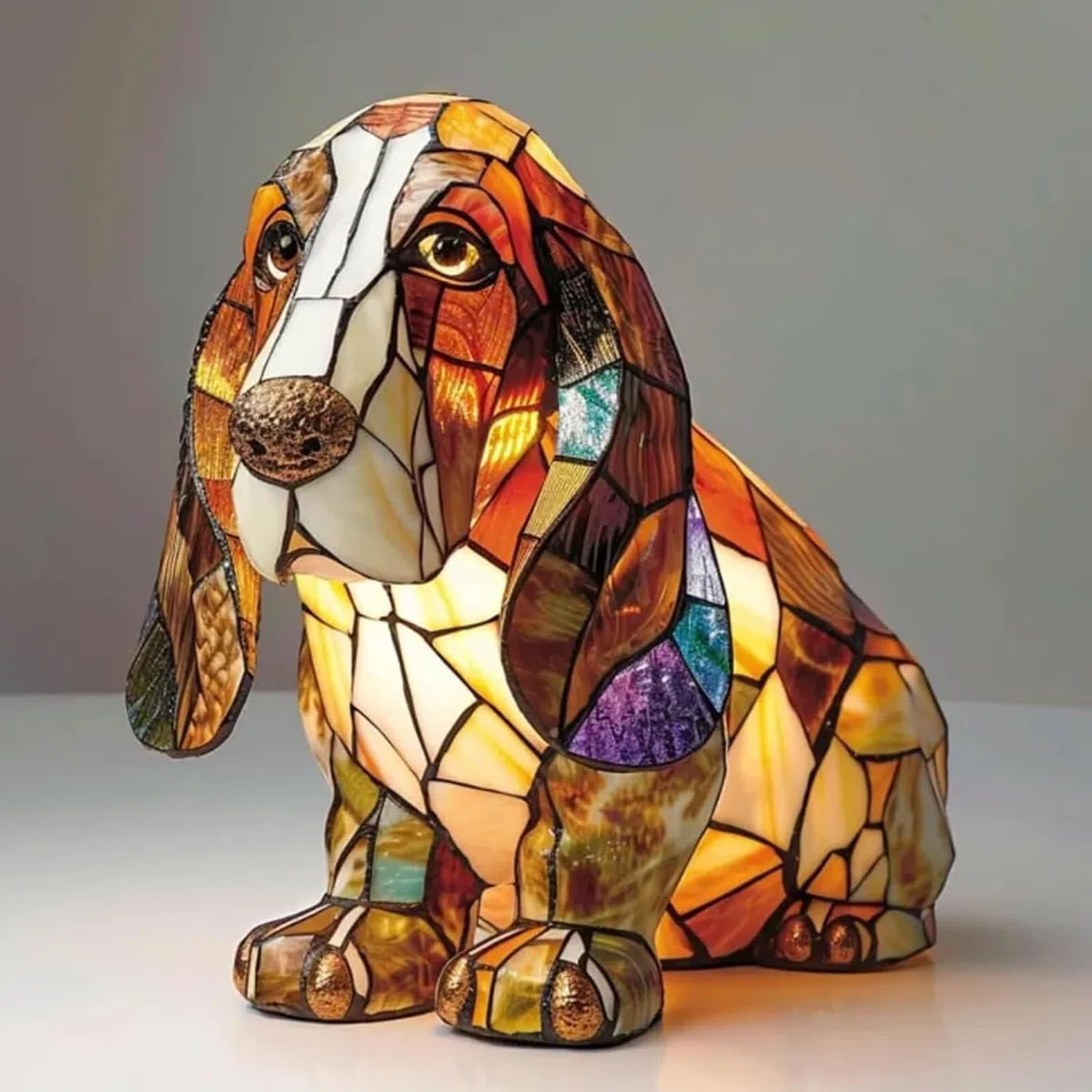 Lampada a forma di bassotto Luce notturna in resina realizzata a mano con luce calda, decorazione da scrivania e comodino a tema animale per gli amanti dei cani, illuminazione artistica a tema canino(