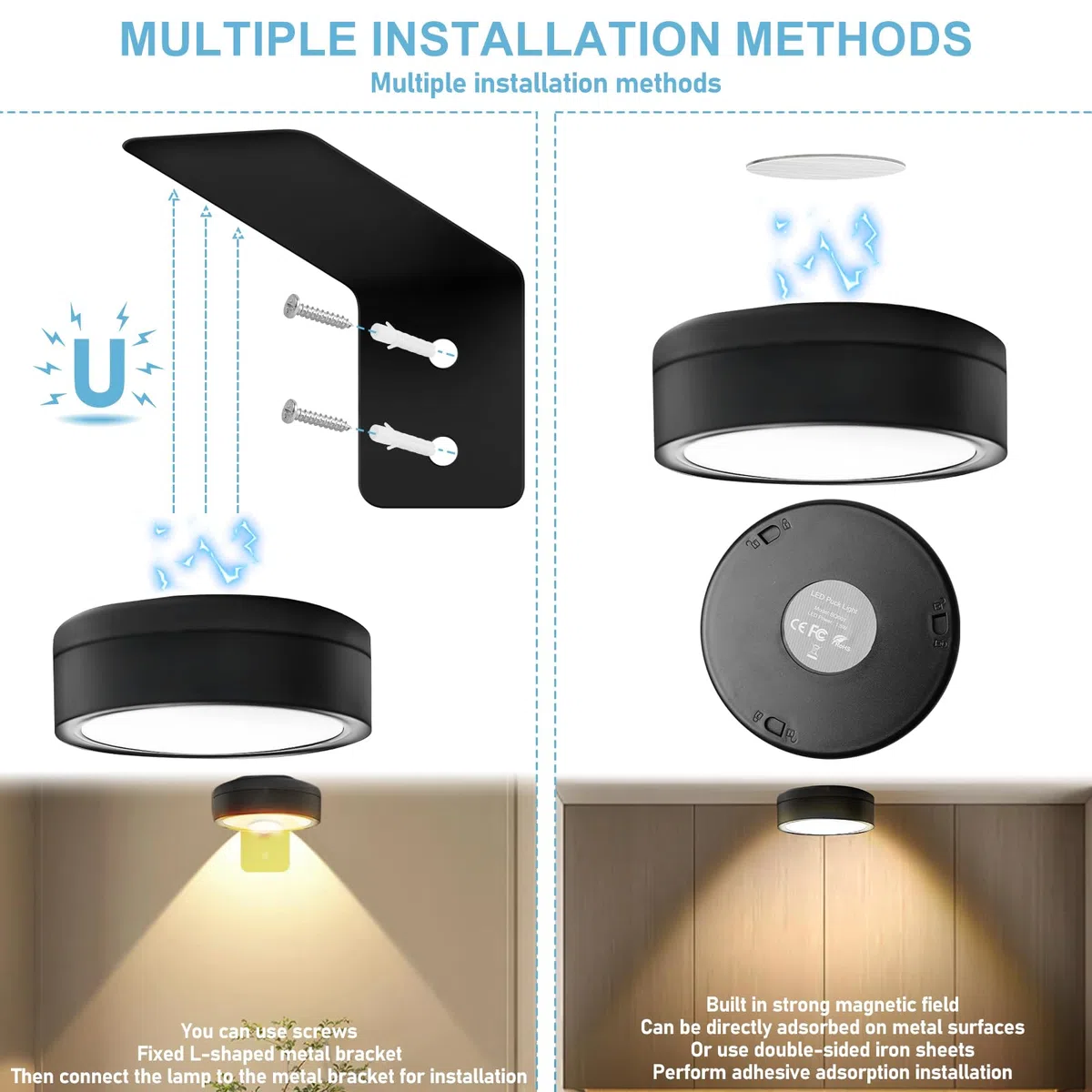 4 pezzi di lampada da parete magnetica senza fili con telecomando, illuminazione vetrina dimmerabile, 3 modalità di colore, LED, batteria, per soggiorno, camera da letto, scala