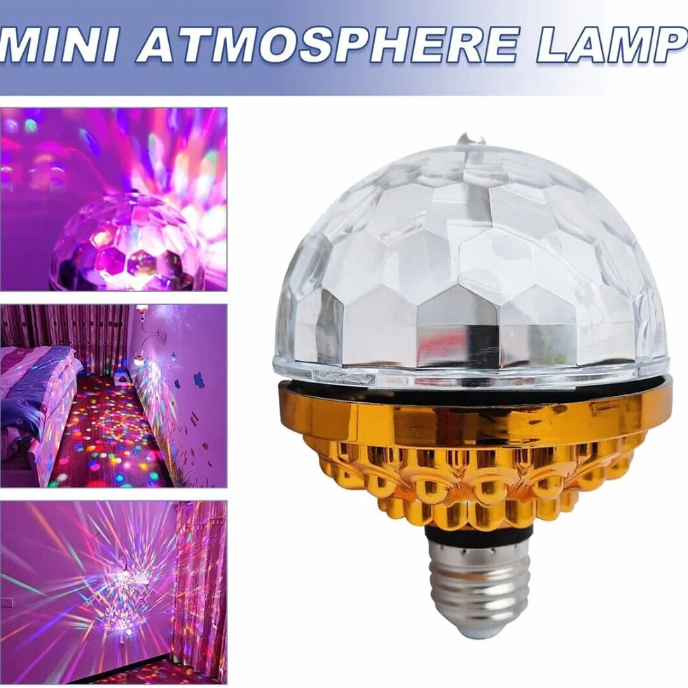 Luce a Sfera Rotante Colorata DJ Crystal RGB Party Light Disco Ball LED Strobe Lamp Lampadina con Presa E27 6W (E.U. Regulations)