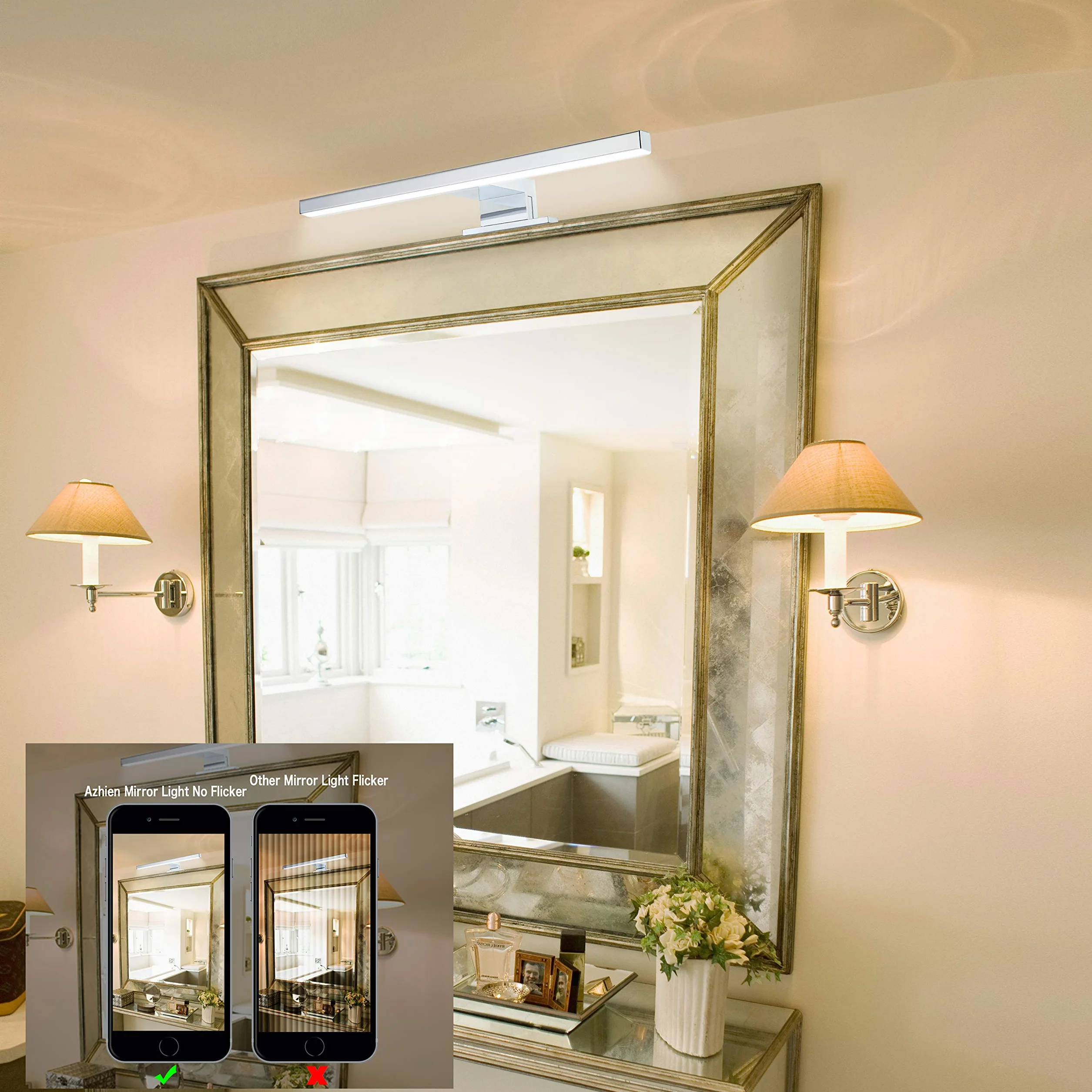 Lampada da Specchio a LED per Bagno 5W 30cm 400LM, Bianco Neutra 4000K Lampada Armadio Applique da Parete IP44 Lampada Specchio Bagno 230V 300x14x14mm