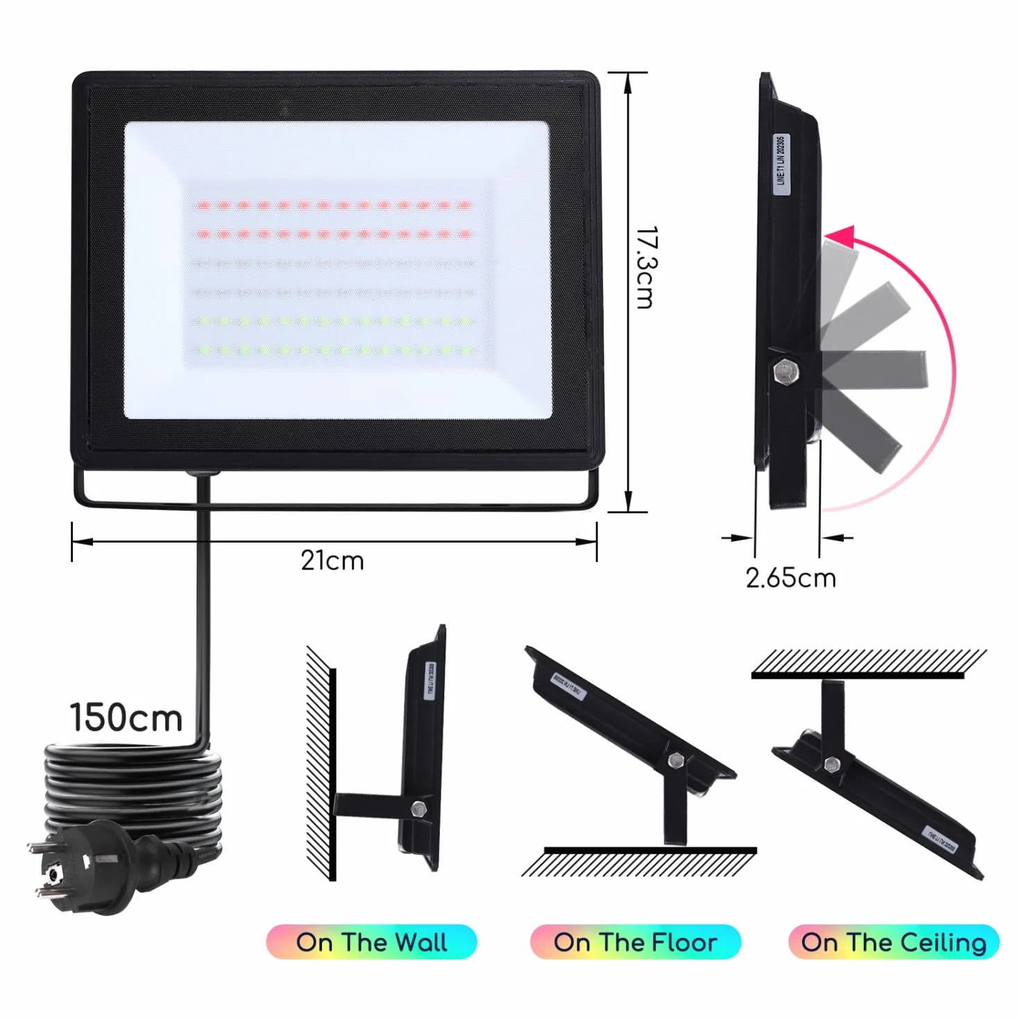Aigostar Faretto LED per esterni da 50W,Faretti LED a colori RGB con telecomando,6 modalità di stroboscopio,modalità DIY,timer,Faro LED regolabili con spina,IP65 impermeabile per giardino, feste