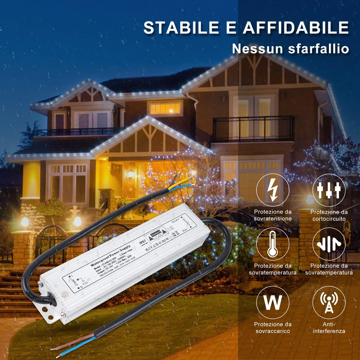 IP67 Impermeabile Trasformatore LED 24V 30W Alimentatore 1.25A, Trasformatori 220V a 24V DC Slim Tensione Costante Switching Driver, per Striscia Lampadine G4 GU5.3 MR11 MR16