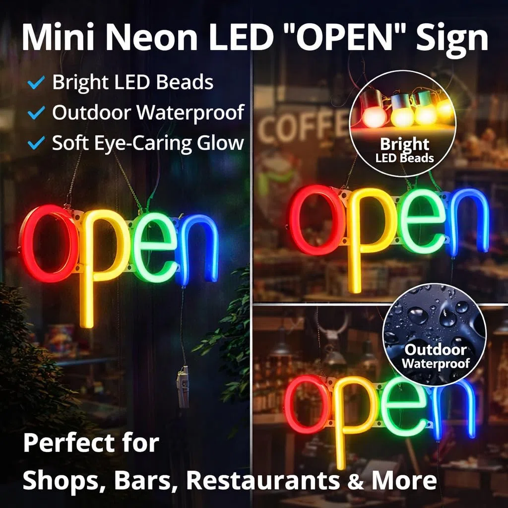 LED Neon OPEN Sign Hanging Door OPEN Light Box Lampada da Modellazione a LED Mini Lavagna Luminosa Aperta in Miniatura per Negozio Esterno e Ingresso