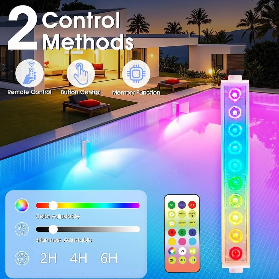 Luce LED subacquea per piscina senza fili e ricaricabile, lampada sommergibile con telecomando, 8 modalità di illuminazione, IP68 impermeabile piscina fuori terra, stagni e feste (set di 2)