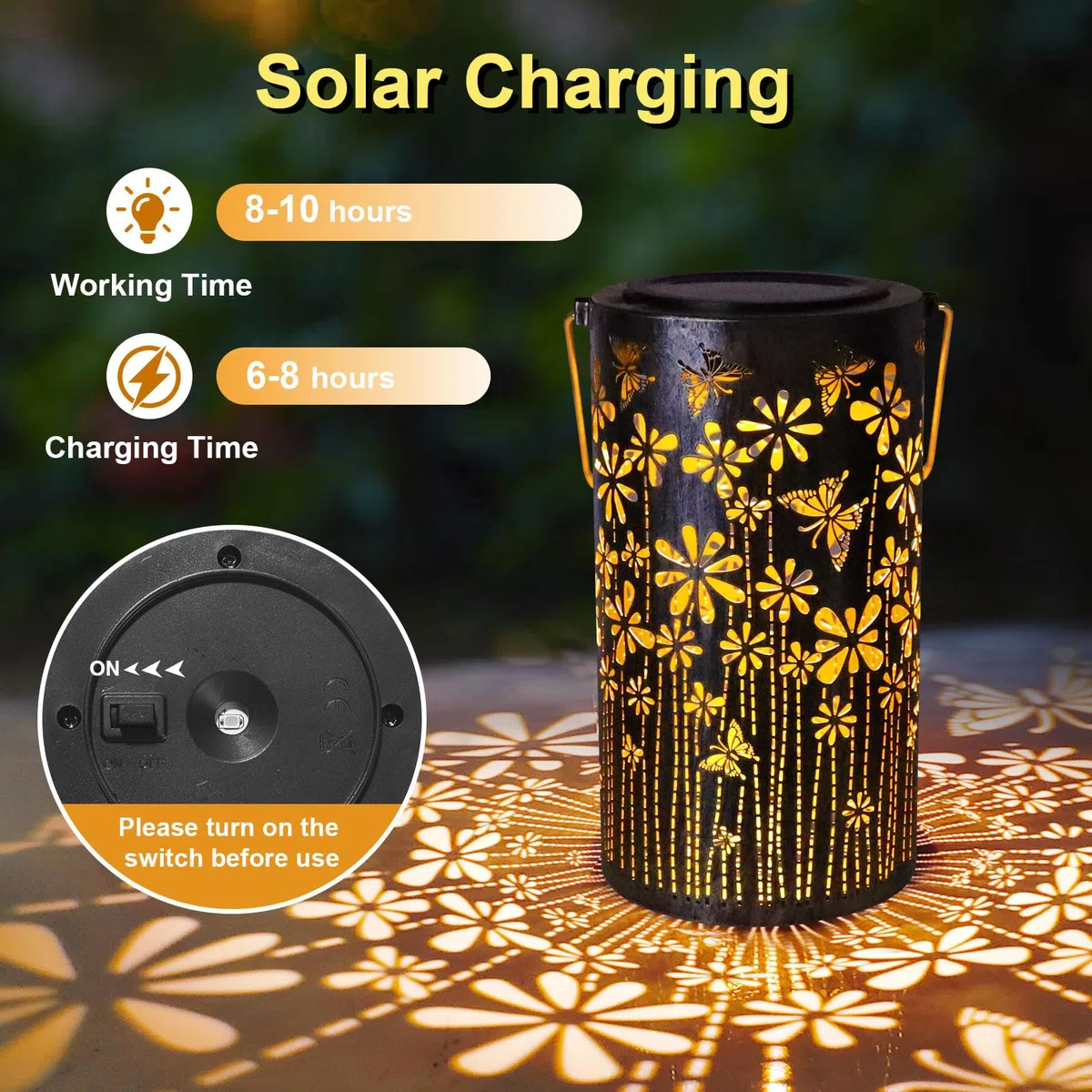 MIFXIN Lanterna solare a farfalla, regalo per donne e mamme, lanterne in metallo, ornamenti impermeabili, luci a LED da appendere