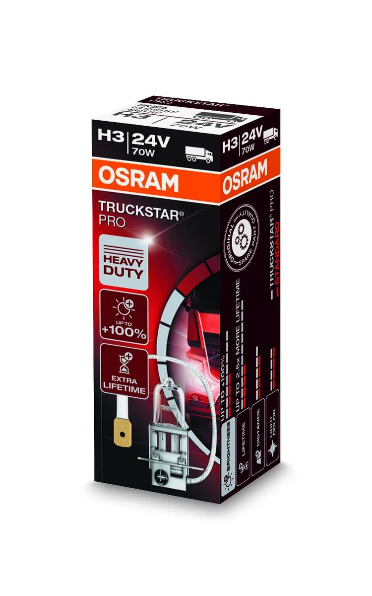 OSRAM TRUCKSTAR PRO H3, lampada alogena per fari, 64156TSP, lampada per camion 24V, astuccio (1 lampada)