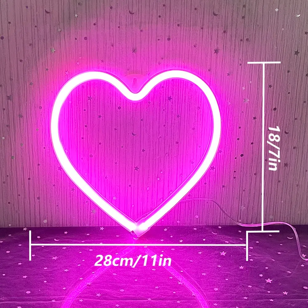 Insegna al Neon Amore Cuore LED Rosa - Decorazione di San Valentino Per Festa, Bar, Camera - Alimentato Tramite USB o Batteria