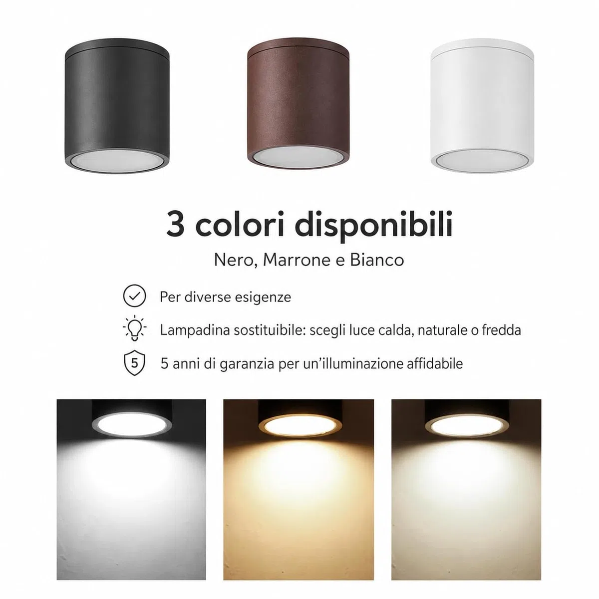 Dopa Dopastore Faretto da Soffitto con Attacco GU10 Cilindro Spot dal Design Moderno in Alluminio Portalampada IP54 Per Esterni Interni (Nero)