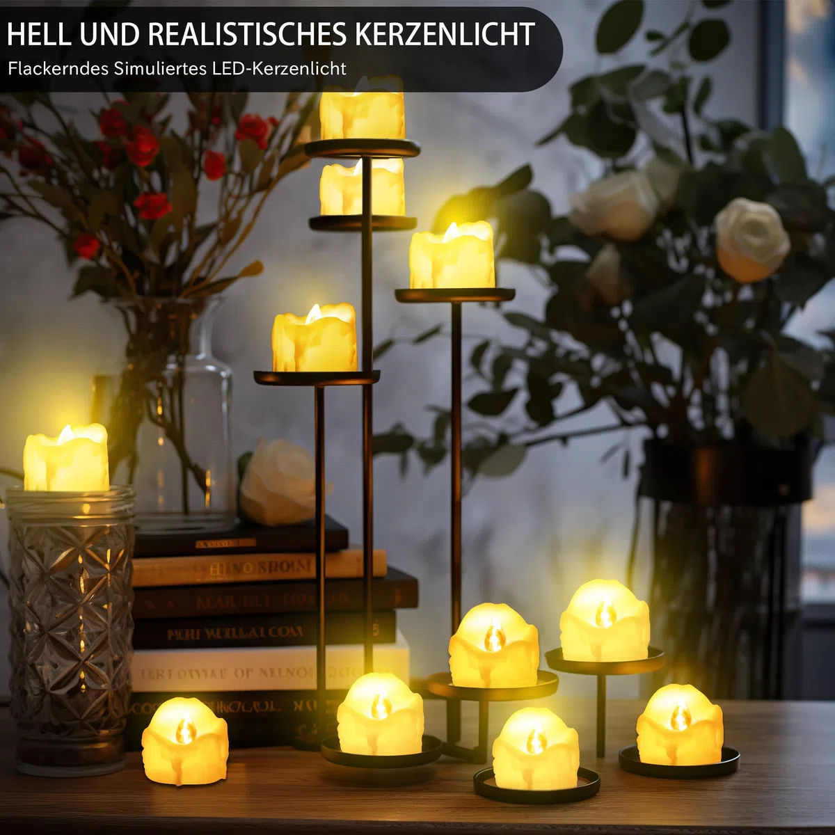 Daphomeu Set di 14 candele LED lampeggianti, ideali per Halloween, Natale, autunno e inverno, matrimonio, diametro 3,6 cm x altezza 3,2 cm