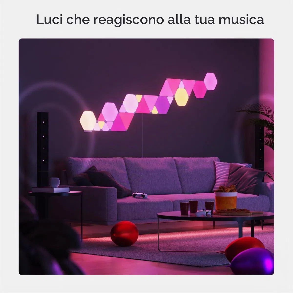 Nanoleaf Shapes Mini Triangle Expansion Pack, 10 Mini Triangoli LED Aggiuntivi RGBW - Applique da Parete Interno Modulari, Luci Led 16M Colori WiFi, Funziona con Alexa, Sincronia Musica e Monitor
