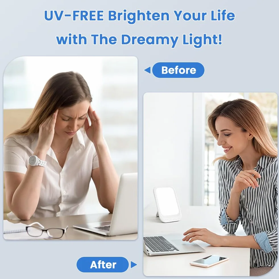 Lampada per Terapia della Luce 10000LUX, Lampada a Luce Diurna con 3 Temperature di Colore 5 livelli di Luminosità e 4Timer, Lampada SAD Pieghevole a 90° per Ufficio/Casa, Senza Raggi UV