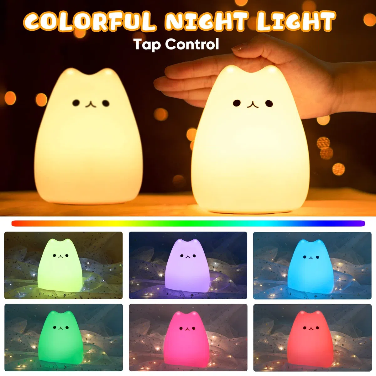 Luce Notturna Bambini, RGB Lampada Notturna Per Bambini, Dimmerabile Lucina Notte Bambini, Funzione Timer 7 Colori USB Ricaricabile LED Silicone Regalo Neonato Cameretta