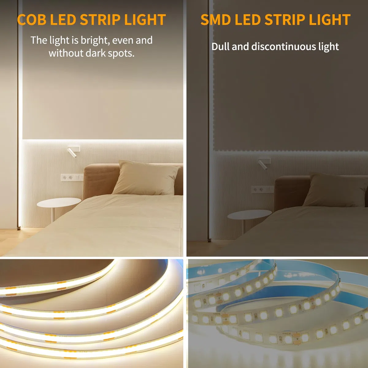 COB - Striscia LED LED 100 piedi bianco caldo strisce LED 3000K con telecomando e applicazione, luci LED COB dimmerabili 24V per camera da letto, TV, specchio, armadietto,