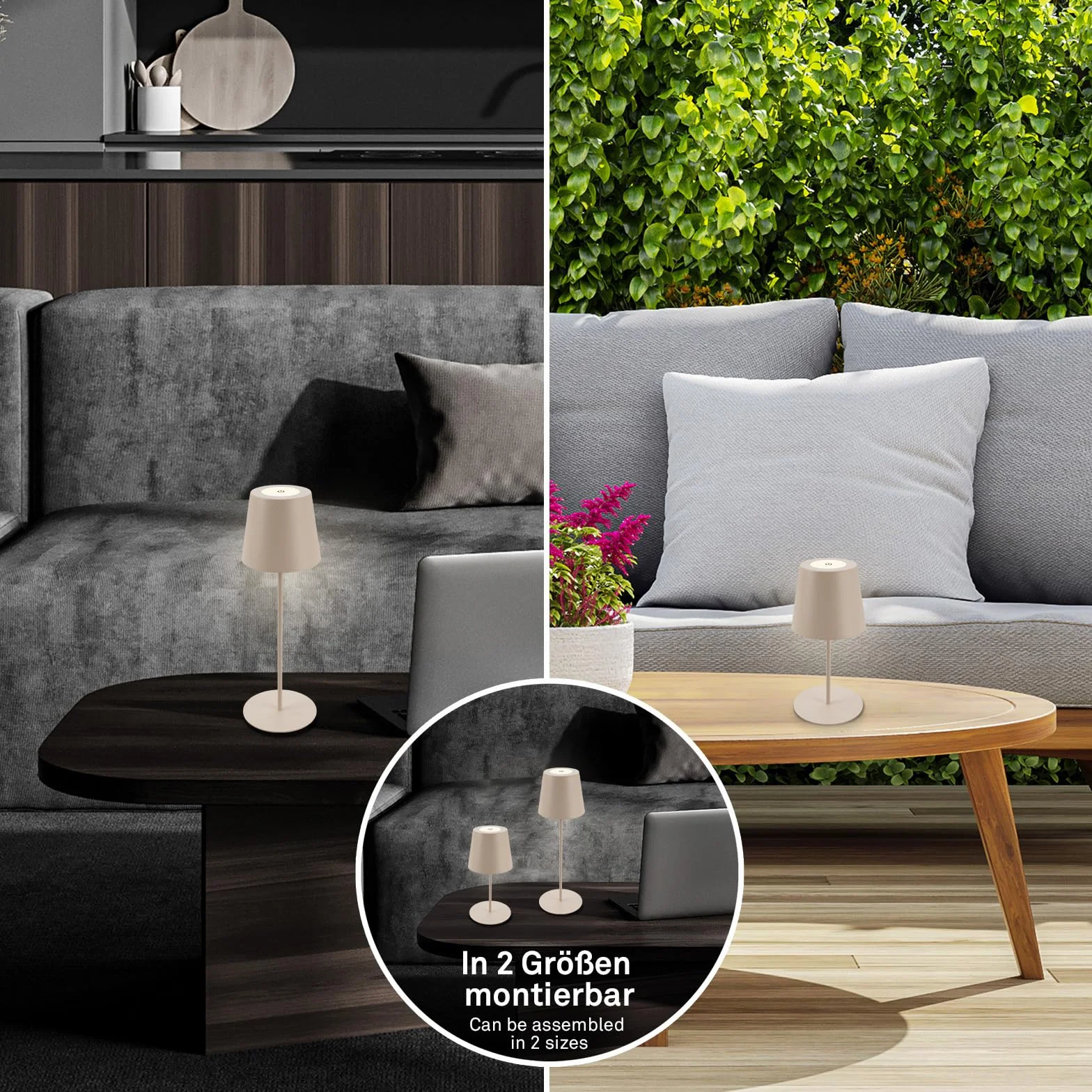 BRILONER - Lampada da tavolo LED senza fili con touch, dimmerabile a passi, regolabile in altezza, lampada da comodino, lettura, campeggio, ricaricabile, esterno, 36x10,5 cm, beige