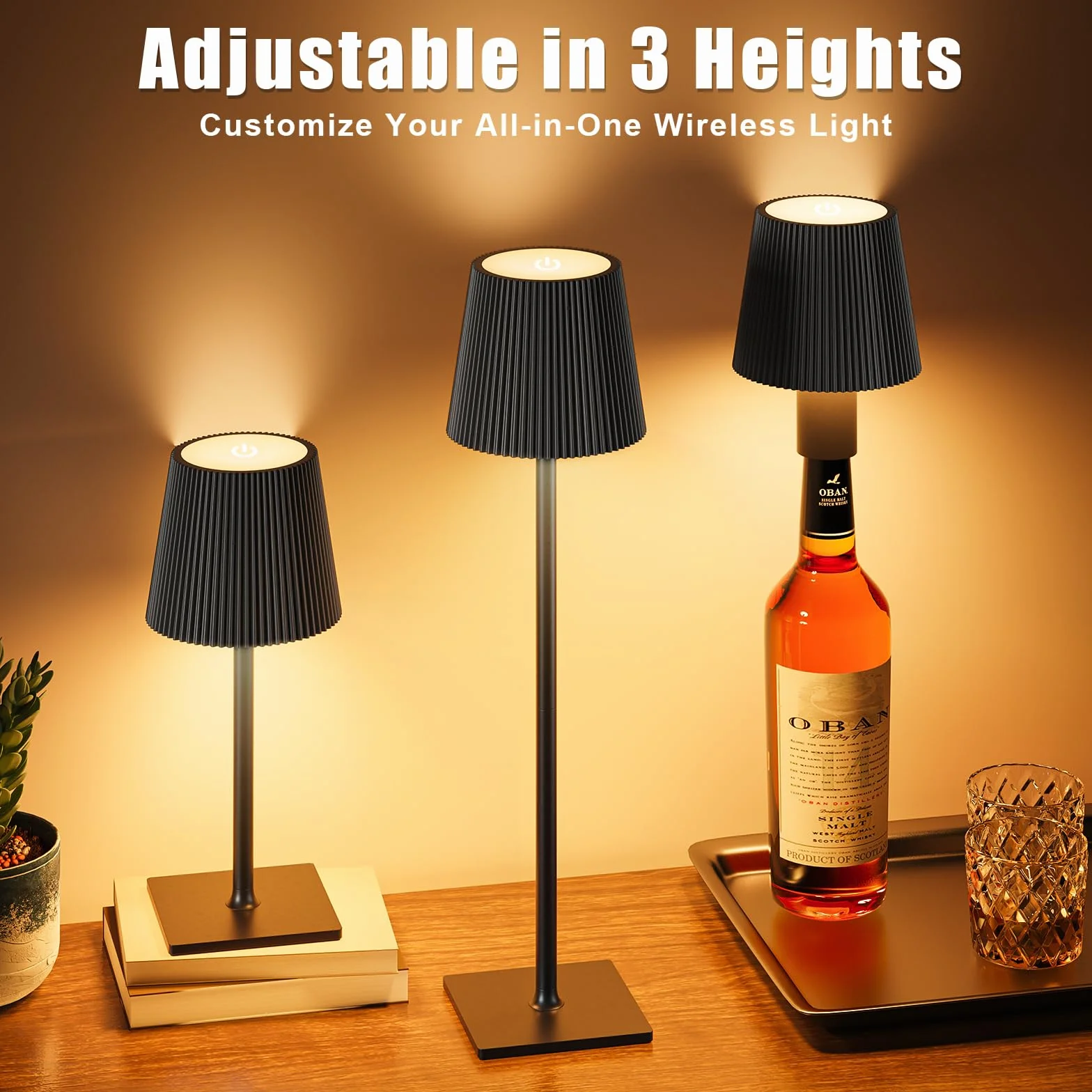Lampada LED da Tavolo Senza Fili Lampade da Tavolo Batteria Ricaricabile con USB-C e Tappo per Bottiglia, Lampada Tavolo Dimmerabili per Salotto, Ufficio, Camera da Letto, Nero Pece
