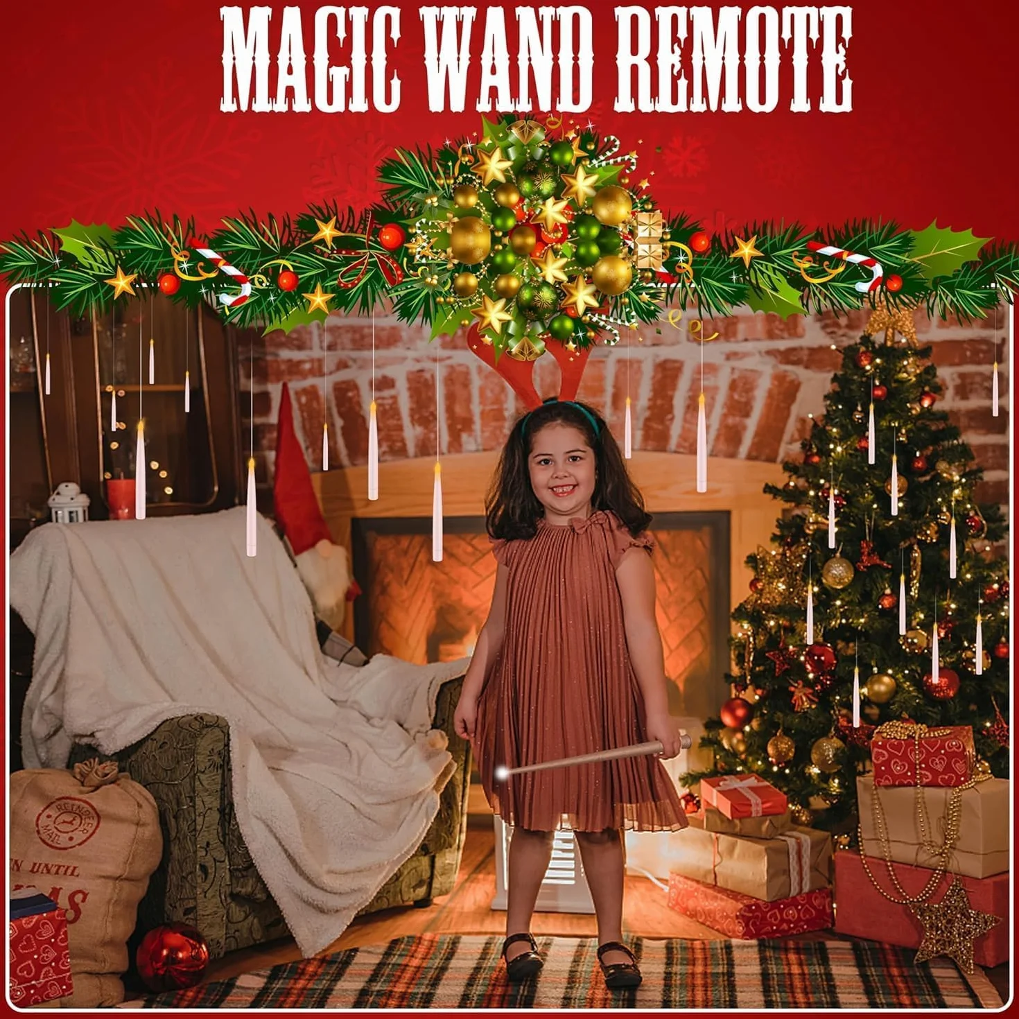 Candele LED Senza Fiamma con Telecomando a Bacchetta Magica, 12 Floating Candles da Appendere, Luce Calda Lampeggiante Candela LED, Candela Conica Elettrica per Natale, Halloween