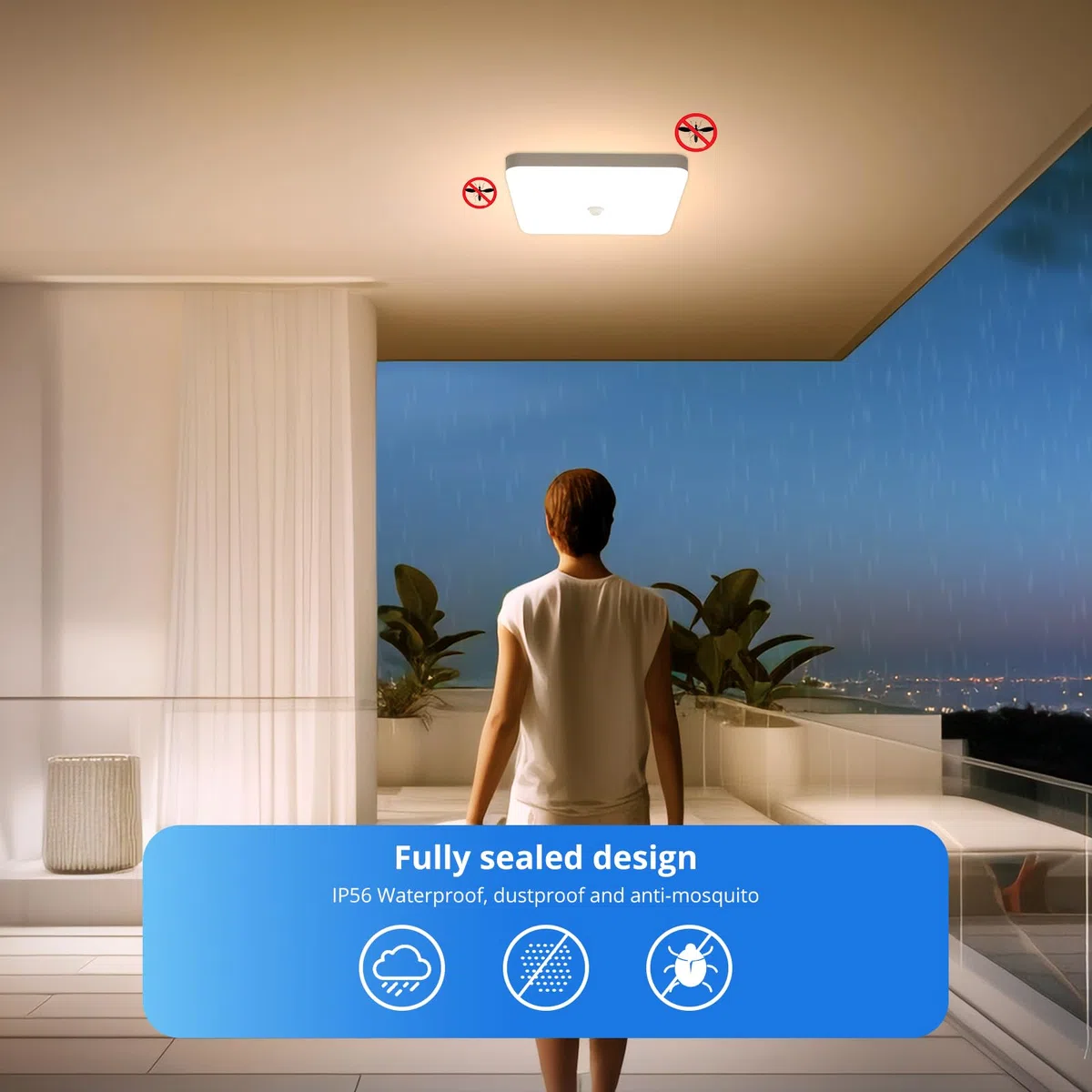 Combuh 25 cm Plafoniera Led con Sensore di Movimento Interno, 30W Lampada Soffitto Quadrata, Bianco Caldo 3000K Plafoniere Rilevatore, IP56 Impermeabile, per Corridoio Garage