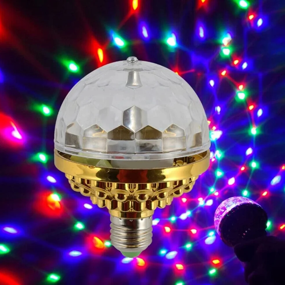 Luce a Sfera Rotante Colorata DJ Crystal RGB Party Light Disco Ball LED Strobe Lamp Lampadina con Presa E27 6W (E.U. Regulations)