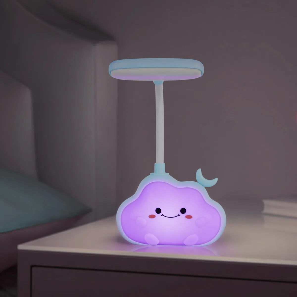 Wetry Luce Notturna Nuvola Lampada da Scrivania per Bambini, Ricaricabile, con Luce Multicolore, Braccio Flessibile (Luna Blu)