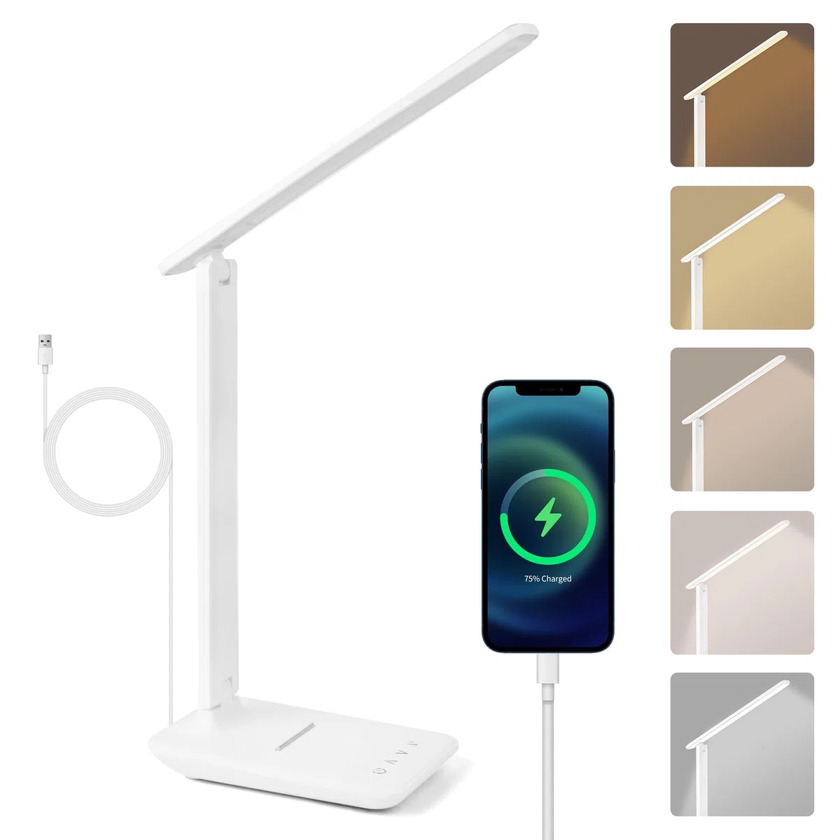 Lampada da scrivania, Lampada da Tavolo, Lampadas da lettura con porta USB, 5 Colori e 5 Livelli di Luminosità,Timer e Tocca Controllo,Lampadas da comodino pieghevole per lettura,lavoro,Ufficio