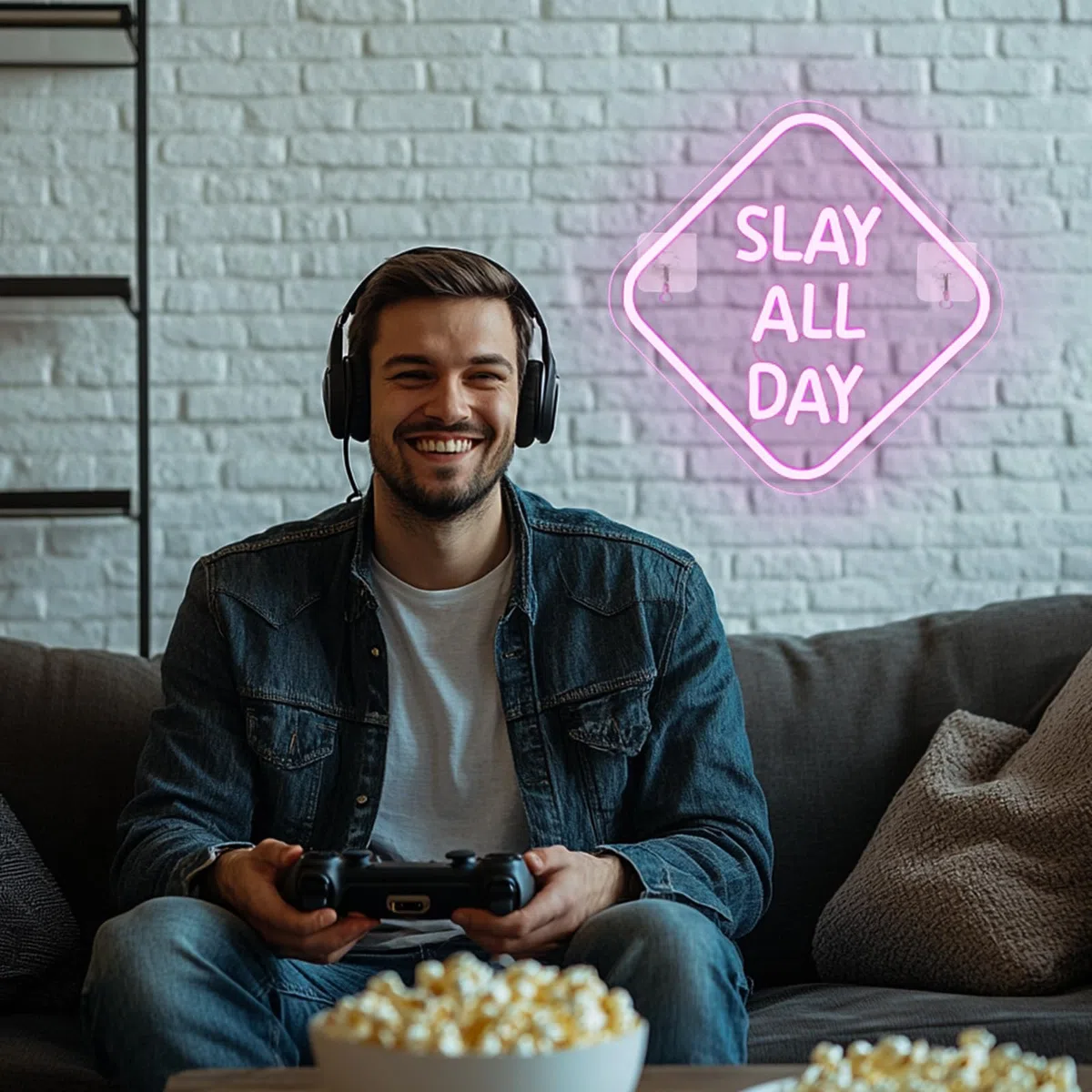 Slay All Day Neon Deco Camera Ragazza, lampada al neon per decorazione da parete di bar party feste,insegna luminosa al neon per regalo di compleanno e laurea alimentata da USB