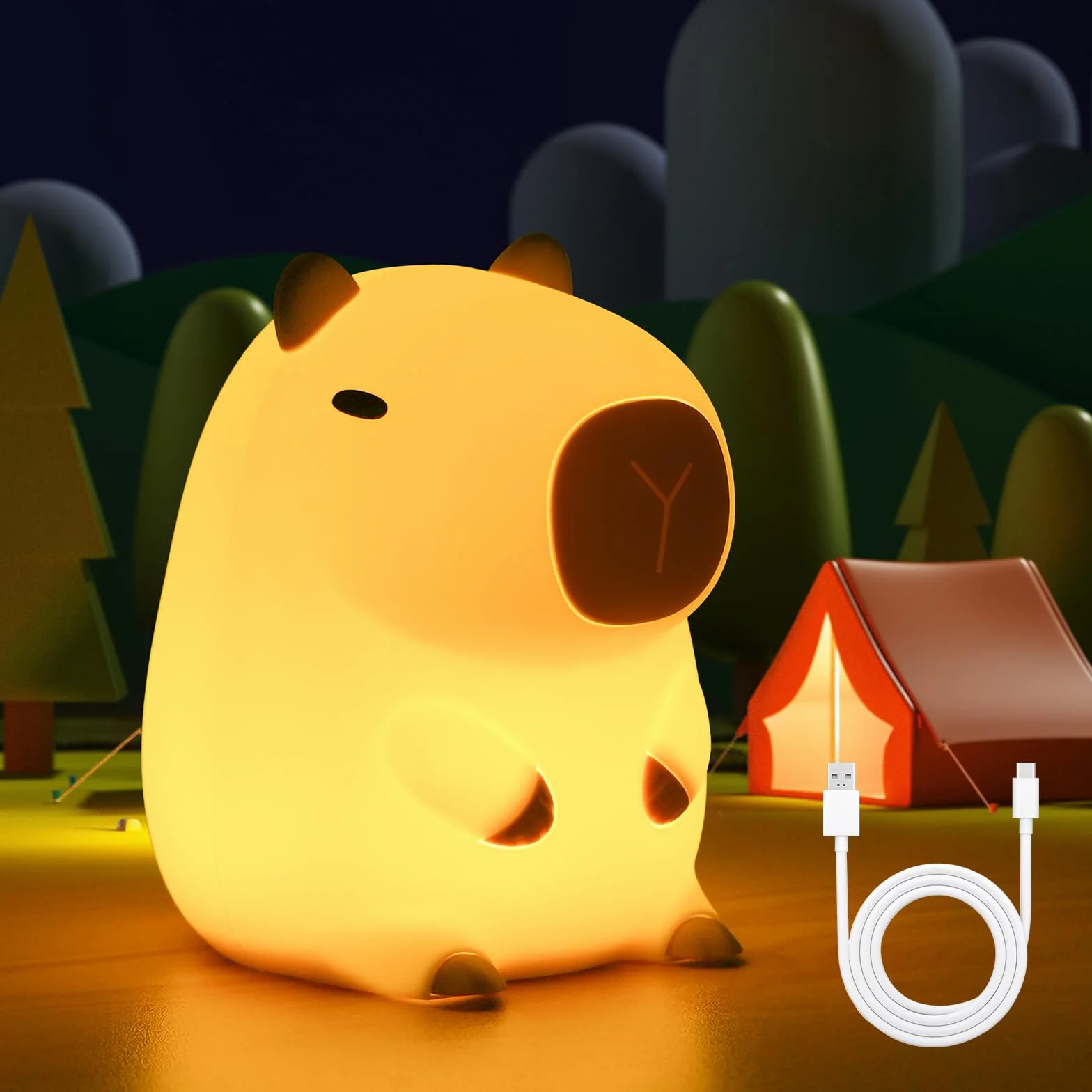URAQT Capybara Luce Notturna per Bambini, Capybara Lampada Touch Control per Comodino, Ricarica USB e Timer, Dimmerabile Luce Notturna in Silicone, Luce Notturna Neonato Cameretta Bambina Regalo