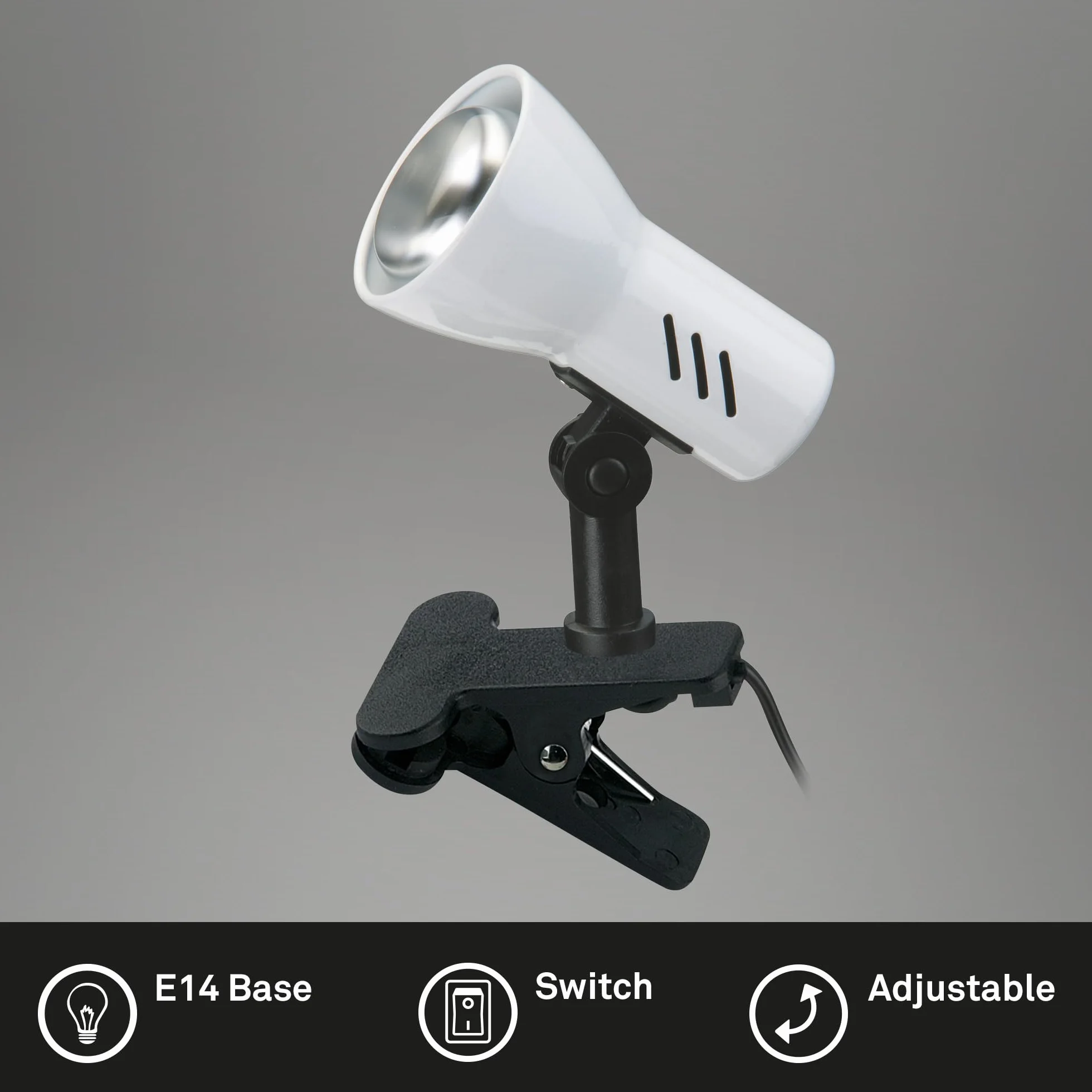 BRILONER - Lampada a morsetto, Lampada da tavolo, da lettura per libri, Girevole, Interruttore a cavo, Bianco
