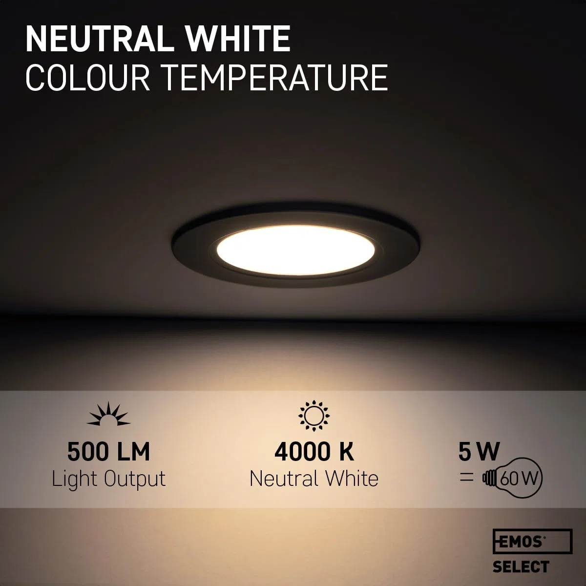 EMOS Set di 3 faretti LED da incasso, 230 V, 5 W, 500 lm, 4000 K, bianco neutro, impermeabile, IP54, 230 V, rotondo Ø 95 mm, ultra piatto, nero
