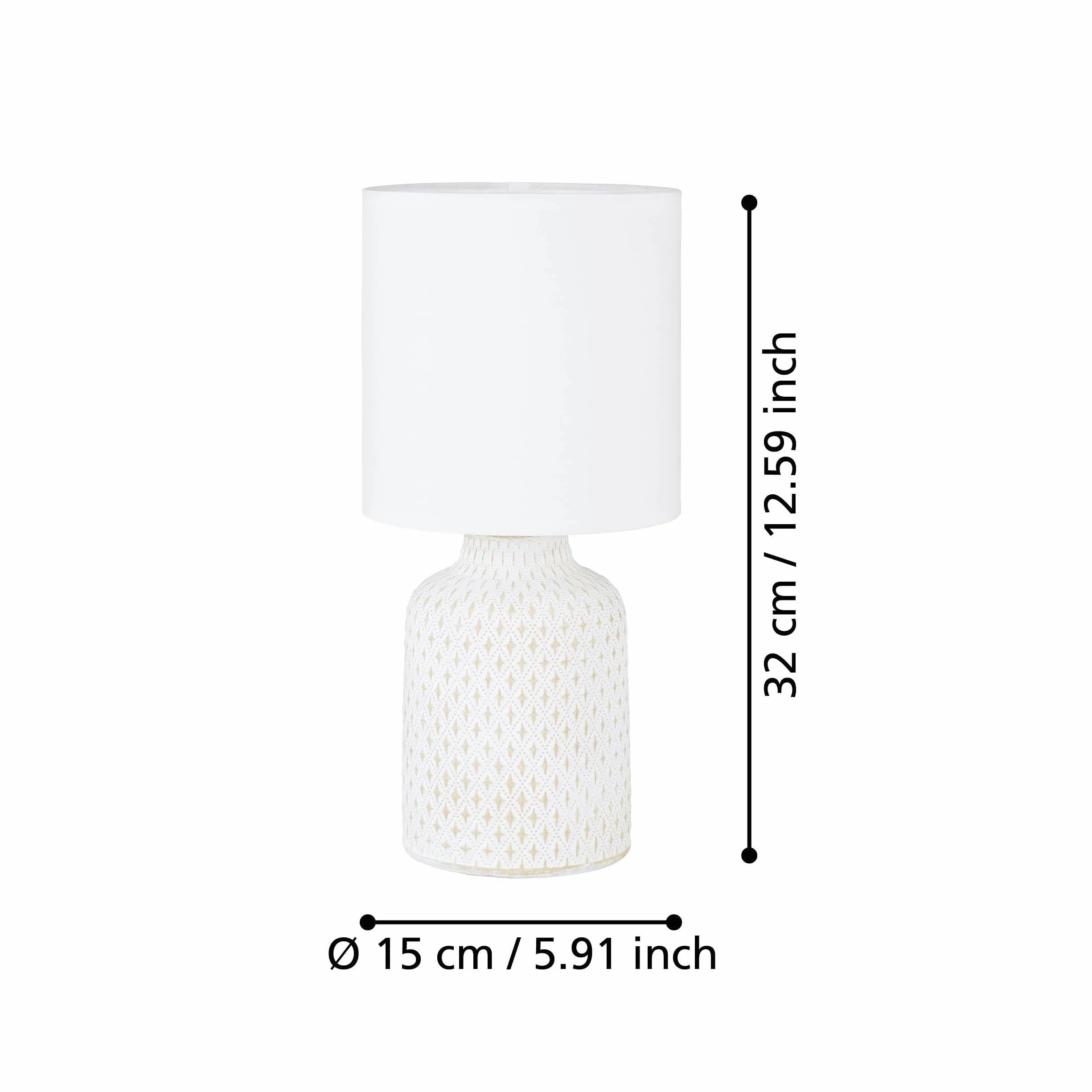 Eglo Bellariva Lampada da tavolo, lampada da comodino in ceramica color crema, tessuto bianco, lampada da soggiorno, lampada con interruttore, attacco E14