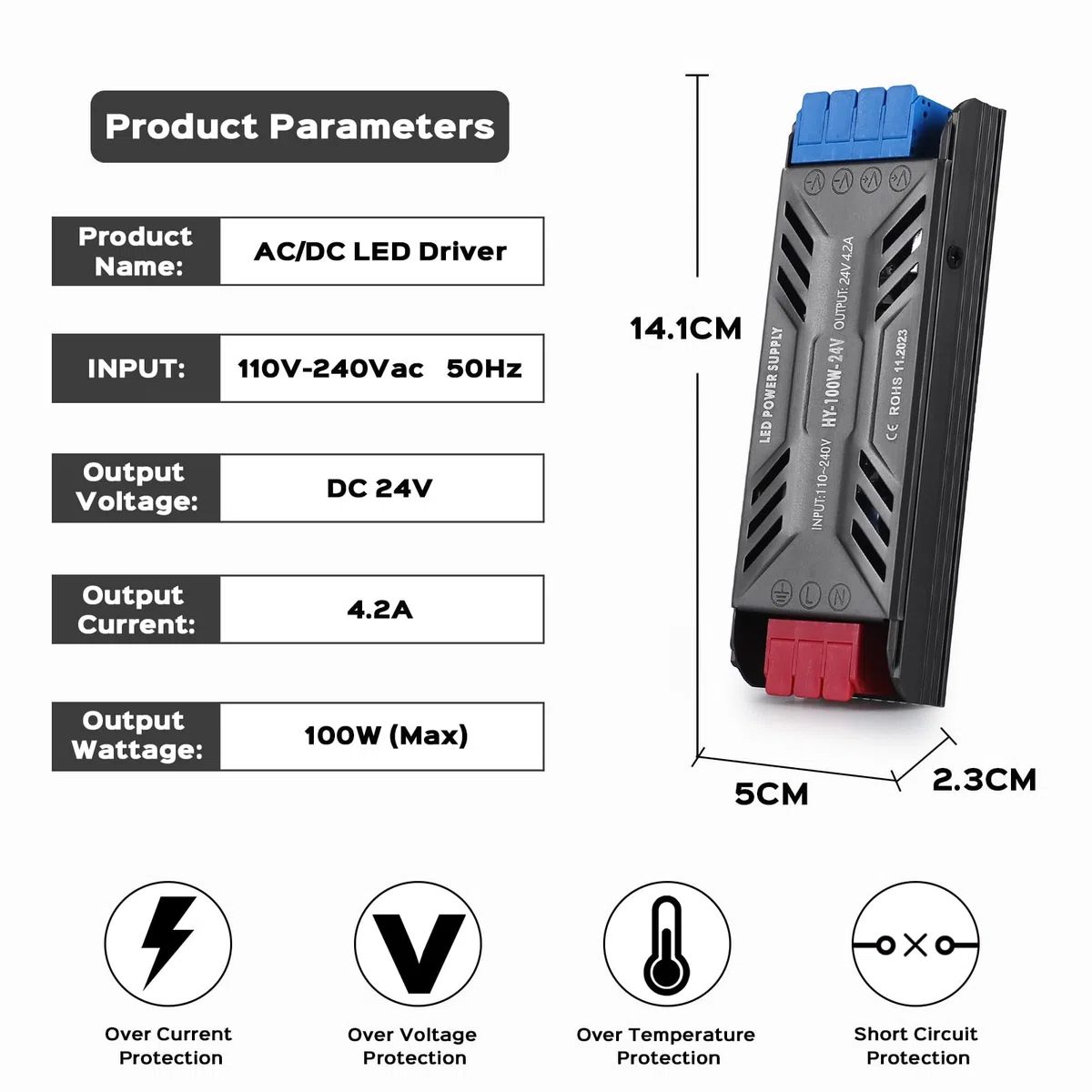 Transformador 220V a 24V, BRIMETI Fuente Alimentacion 24V 100W 4,2A LED Driver, Ultra Fino 220V a 24V DC Driver de Bajo Tensión Controlador LED Voltaje Constante
