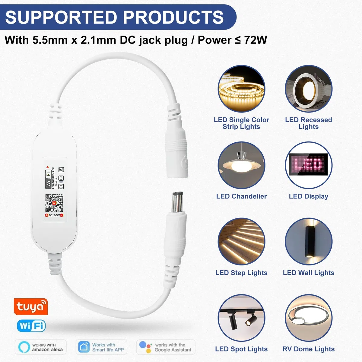 WiFi Dimmer Controller,Compatibile App Tuya/Alexa/Assistente Google,Controllo Vocale,Timer,12V-24V Dimmer Switch per luci a Striscia LED COB SMD 5630 5730 5730 3528(Singolo Colore)