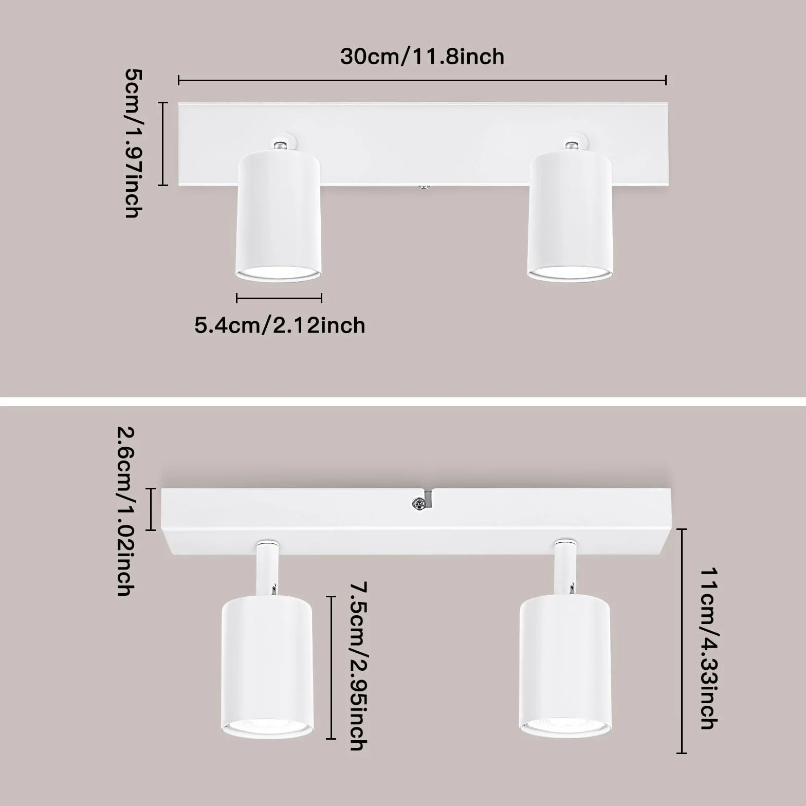 Ketom Lampada Faretti da Soffitto Orientabili, GU10 Faretti LED da Soffitto Bianco, Moderna Plafoniera LED Faretti 2 Luce, Faretto da Parete Interno per Barra, Cameretta, Cucina, Senza Lampadina