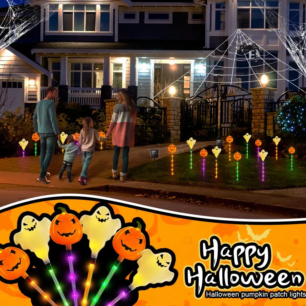Kit di luci solari decorative di Halloween - zucche - fantasmi - illuminazione a LED - lanterna esterna - decorazione per prato, recinzione, portico e balcone