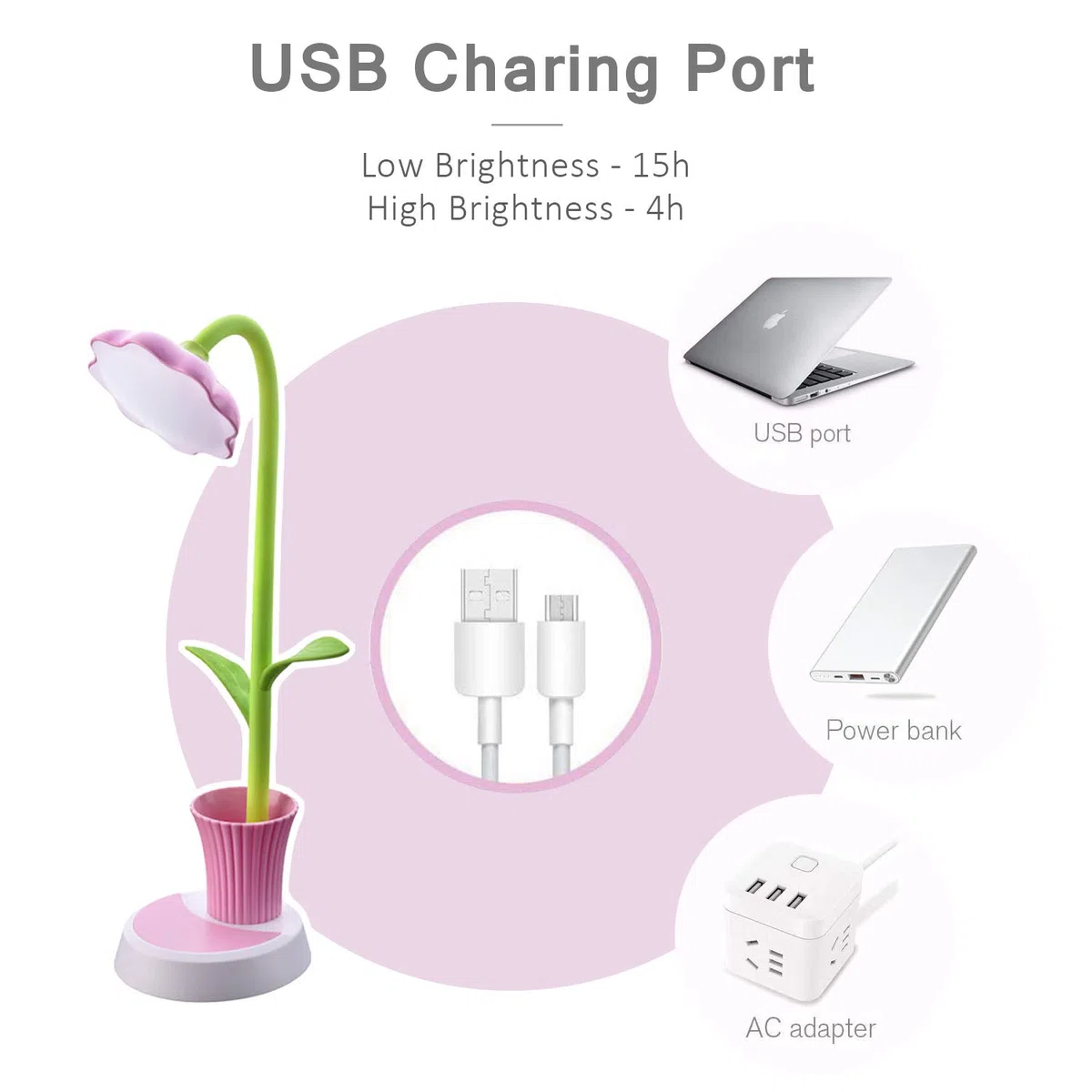 Raking Lampada da scrivania per bambini, led lampada da tavolo per bambini decor lampada, lampada touch ricaricabile usb, luce da lettura da libro cura degli occhi, con portamatite (rosa)