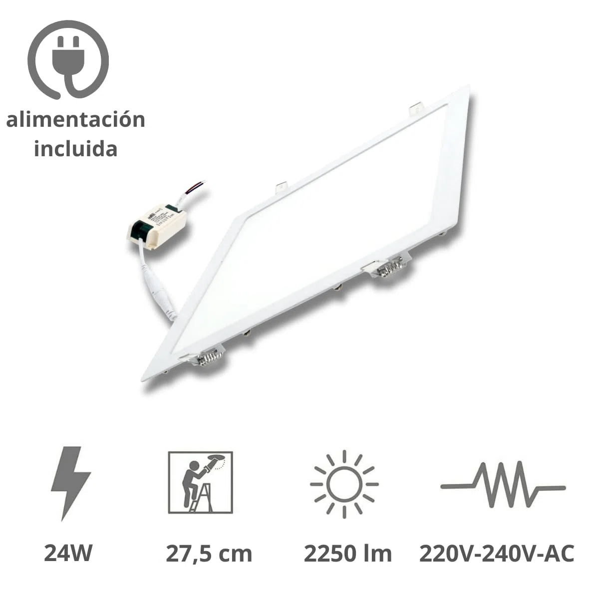 JANDEI - Faretto LED da incasso quadrato da 24W. Perfetto per casa, soggiorno, camera da letto, corridoio, ufficio. (Bianco freddo 6000K)