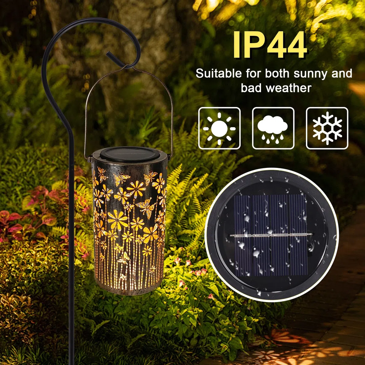 MIFXIN Lanterna solare a farfalla, regalo per donne e mamme, lanterne in metallo, ornamenti impermeabili, luci a LED da appendere