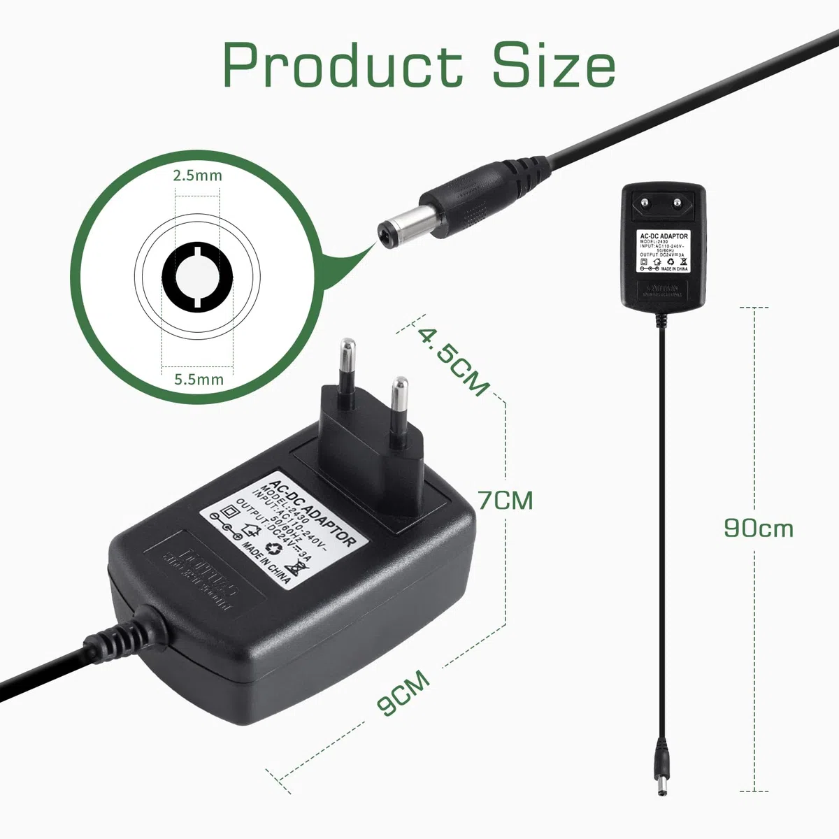 KSIBNW Trasformatore Alimentatore Universale DC 24V 3A, 72W Adattatore di Alimentazione AC 110-240V 50/60HZ Alimentatore Switching 3000mA Max Adattatore Caricatore per Striscia LED, Nero