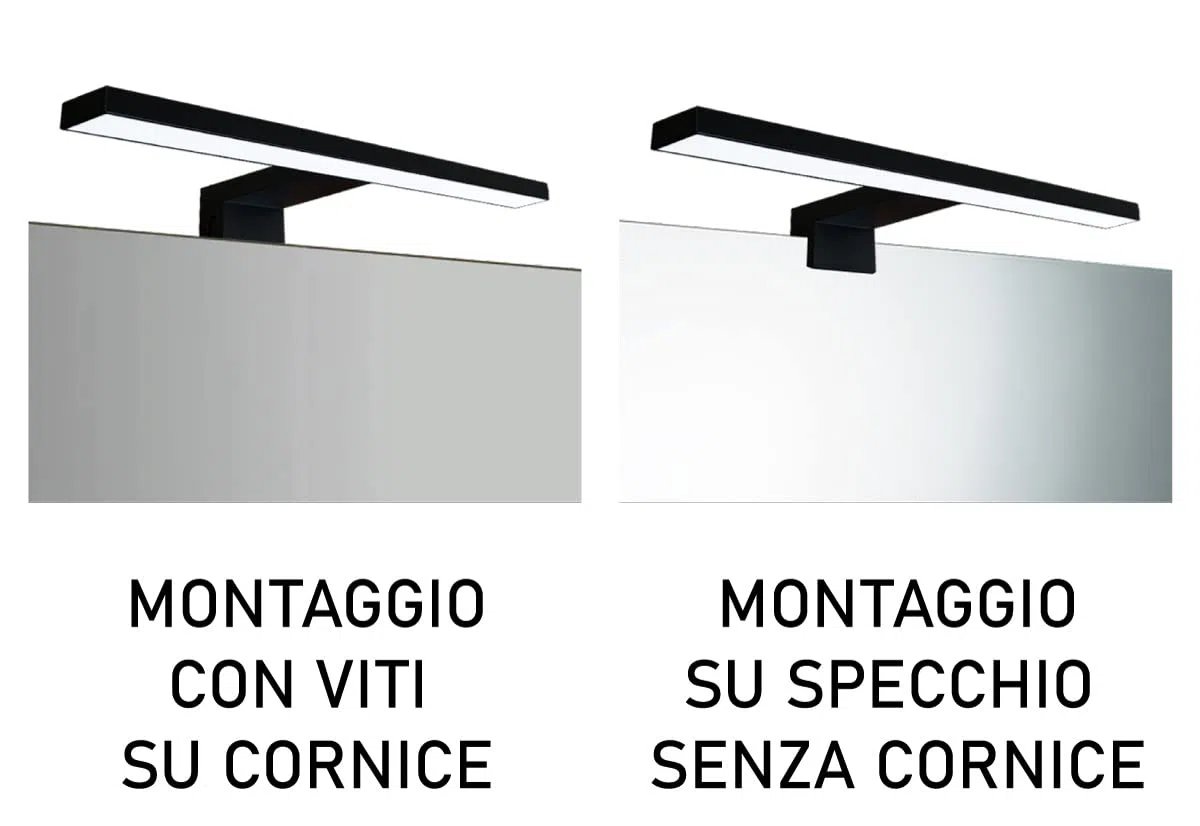 Lampada da Specchio LED Luce Bagno 30 cm 5W 230V 4000K / 6000K IP44 Mobili Cornice Armadio Trucco Applique Senza Sfarfallio Non Dimmerabile Bianco Naturale Neutro / Freddo (NERA 4000K - Luce Naturale)