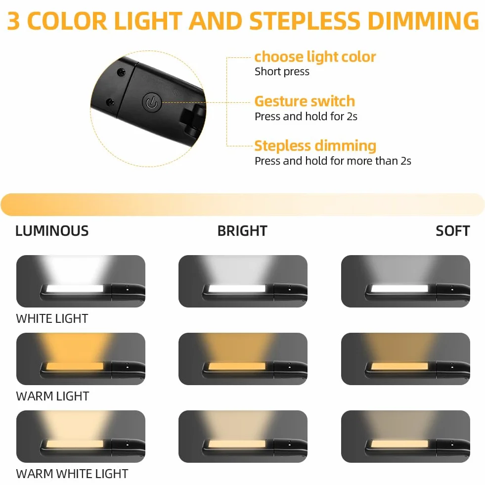 HOTUT Collo Lampada da Lettura Ricaricabile, Luce per Lettura Libri a Letto - Luce da lettura 3 Colori Ricaricabile e Regolabile, Flessibile Lampada da Collo Studio, Letto, Viaggi, Lavoro a Maglia