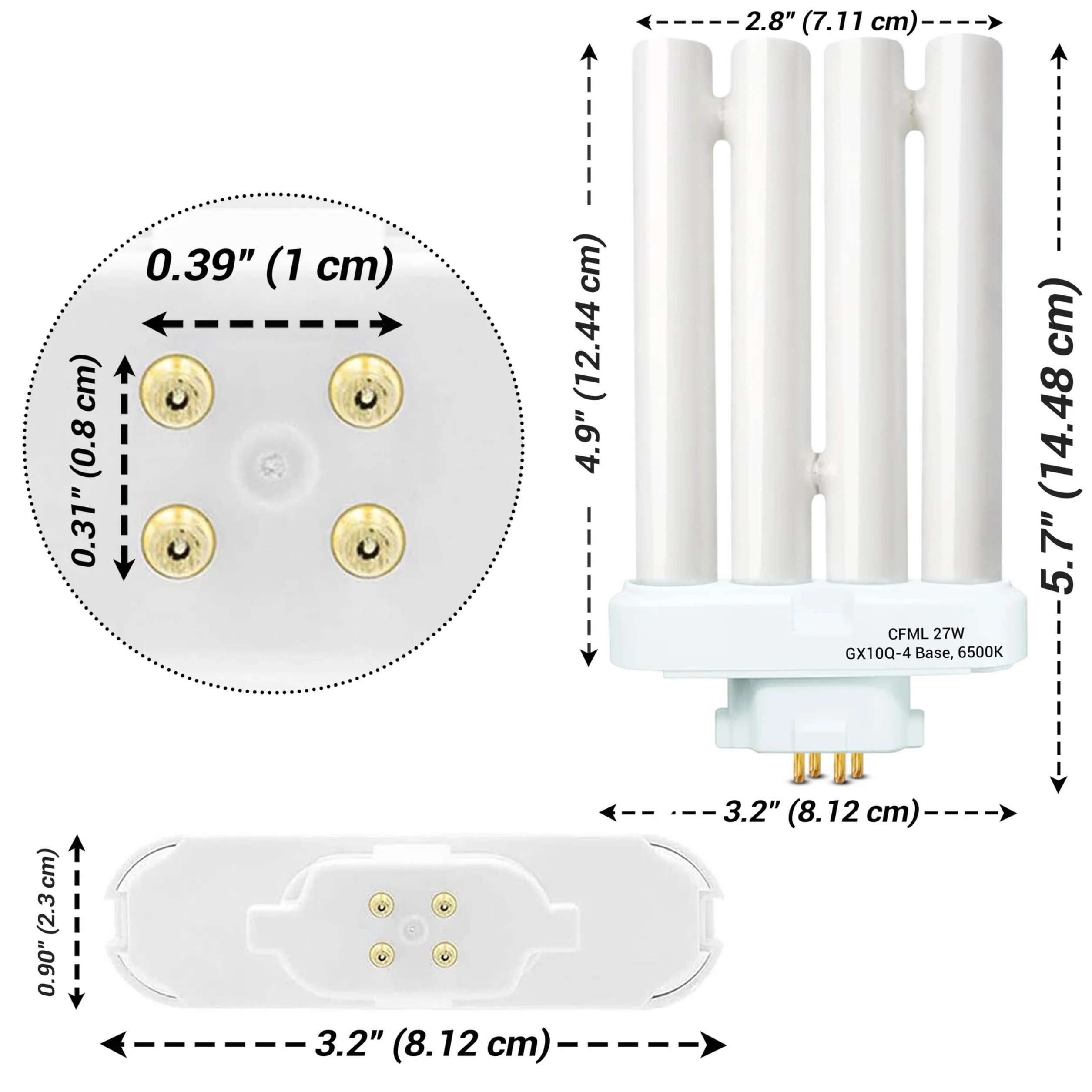 ARSUK Lampadina CFL 27W GX10Q-4 4 Pin 6500K Luce Naturale Bianca | Lampadina di Ricambio per Lampade da Scrivania, Ufficio, Lettura, Studio, Hobby, Manicure, Estetica, Crafting