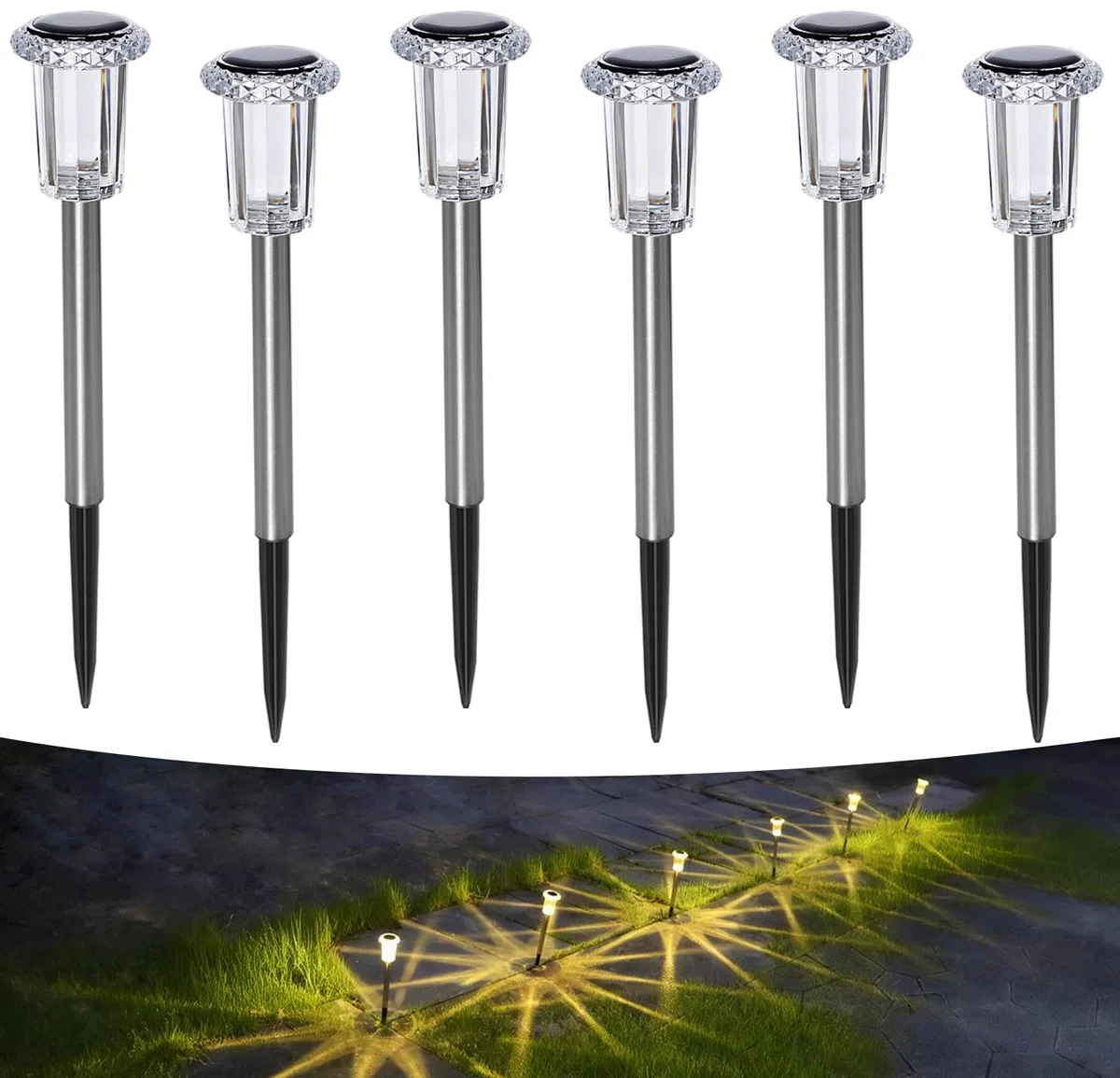Aourow Lampade Solari da Giardino per Esterni, 6 Pezzi Lampade da Giardino a Luce Calda Solari, Lampade Solari LED Impermeabili per Giardino, Balcone, Terrazza, Prato, Vie, Cortile
