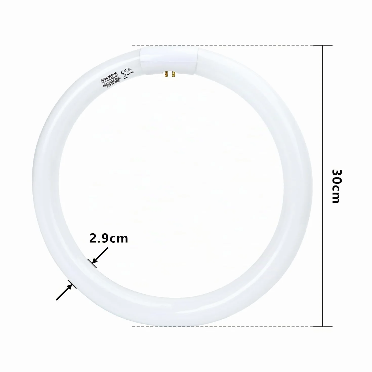Aigostar - T9 Lampadina Fluorescente Attacco G10q, 32W 2100lm 30cm, Luce Bianca Fredda 6500K, Circolare, Vetro.