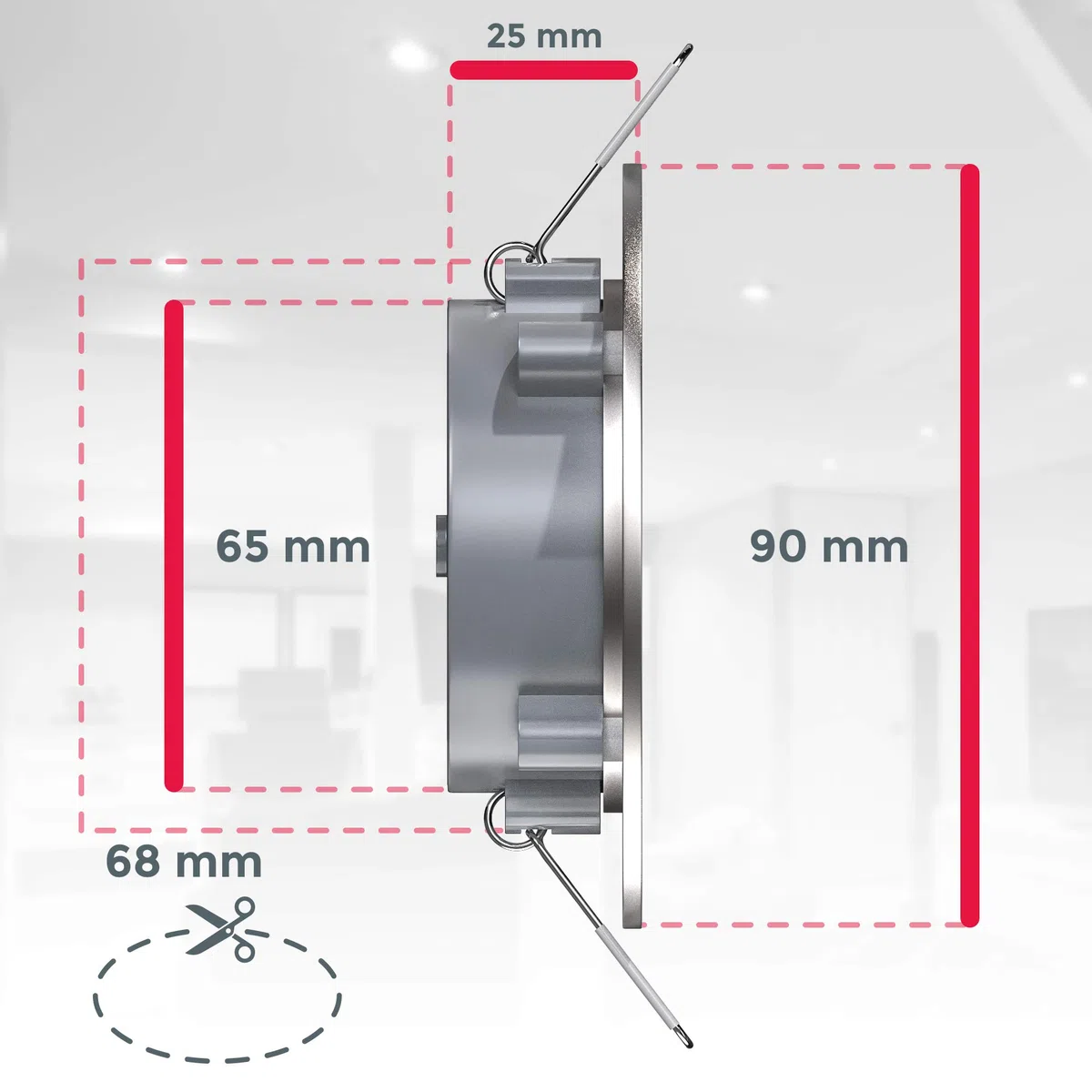 B.K.Licht Faretti LED da incasso dimmerabili ultrapiatti per bagno, LED integrati 4,9W, foro Ø68mm, luce calda 3000K, 480Lm, set da 3, rotondi, plastica color nichel opaco 230V IP44